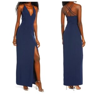 NWT WAYF Nordstrom Womens Hayden Strappy Back Navy Jersey Gown Maxi Dress Size S